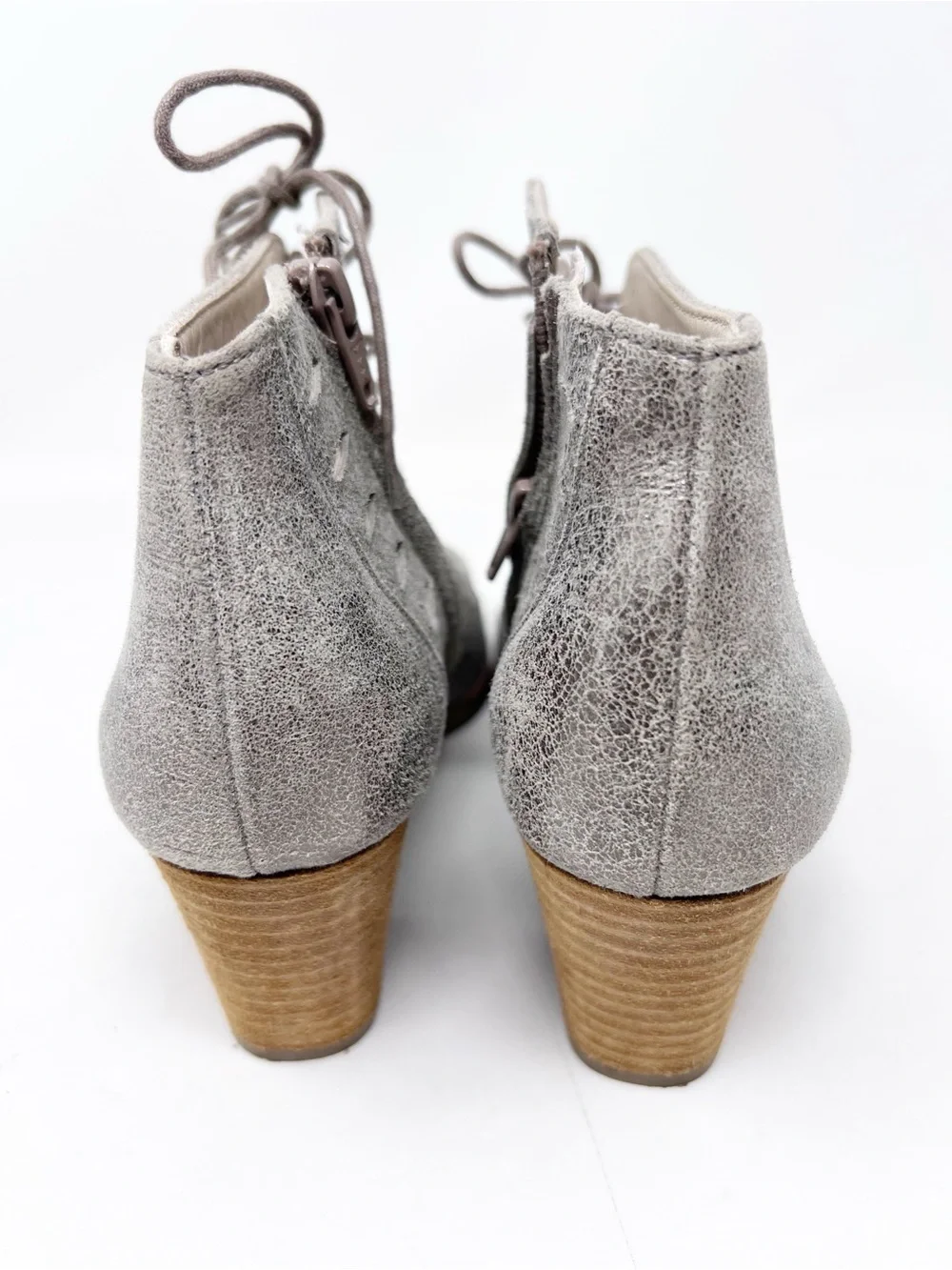 PAUL GREEN BALI LACE UP BOOTIE PEWTER GOLD METALLIC LASER CUT PEEP TOE  SZ 8